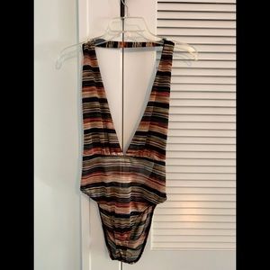 Stripped deep scoop neck bodysuit